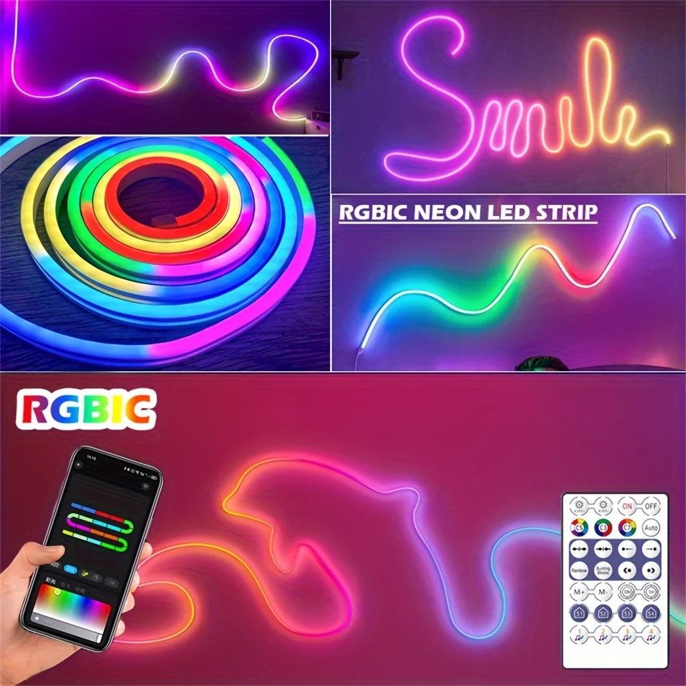 Neon LED Strip LightsWith APP Remote Control 84LEDs/M Neon Light Strip RGBIC Dreamcolor Chasing Strip Tape RGBIC Neon Rope Light