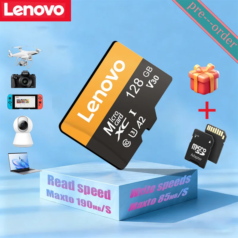

Карта памяти Lenovo Micro SD 256 ГБ, класс 10, водонепроницаемая, для телефона/камеры, совместима с 2 ТБ/512 ГБ/128 ГБ/64 ГБ