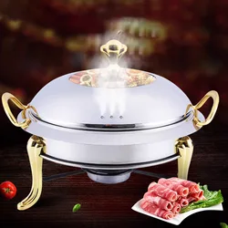 Dish Stainless Steel Cooking Round Buffet Warmer Tray Durable Frame with Lid Fuel Holder Cookware Set