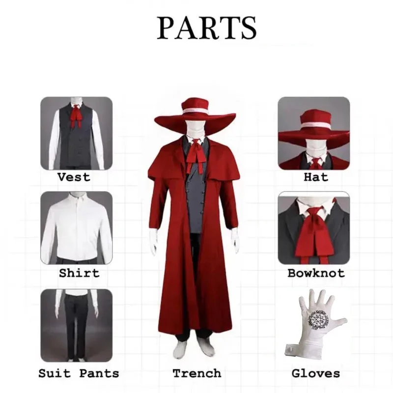 qq681SingXeng Anime Hellsing Alucard Vampire Hunter Cosplay Costumes With Hat Halloween Carnival Suit Customize