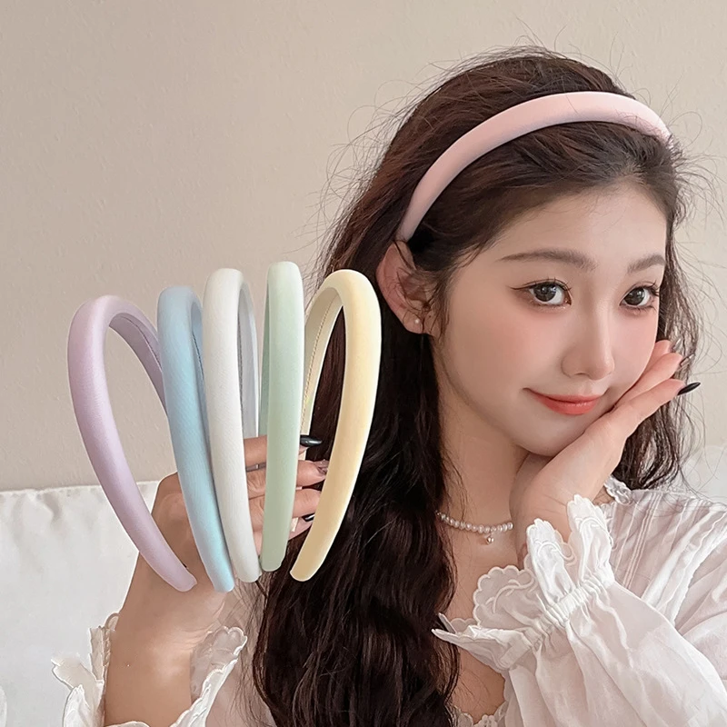 

New Macaron Colored sponge Hairband Solid Color Korean Style Headband Head Hoop Girls Versatile Turban Fashion Hair Accessories