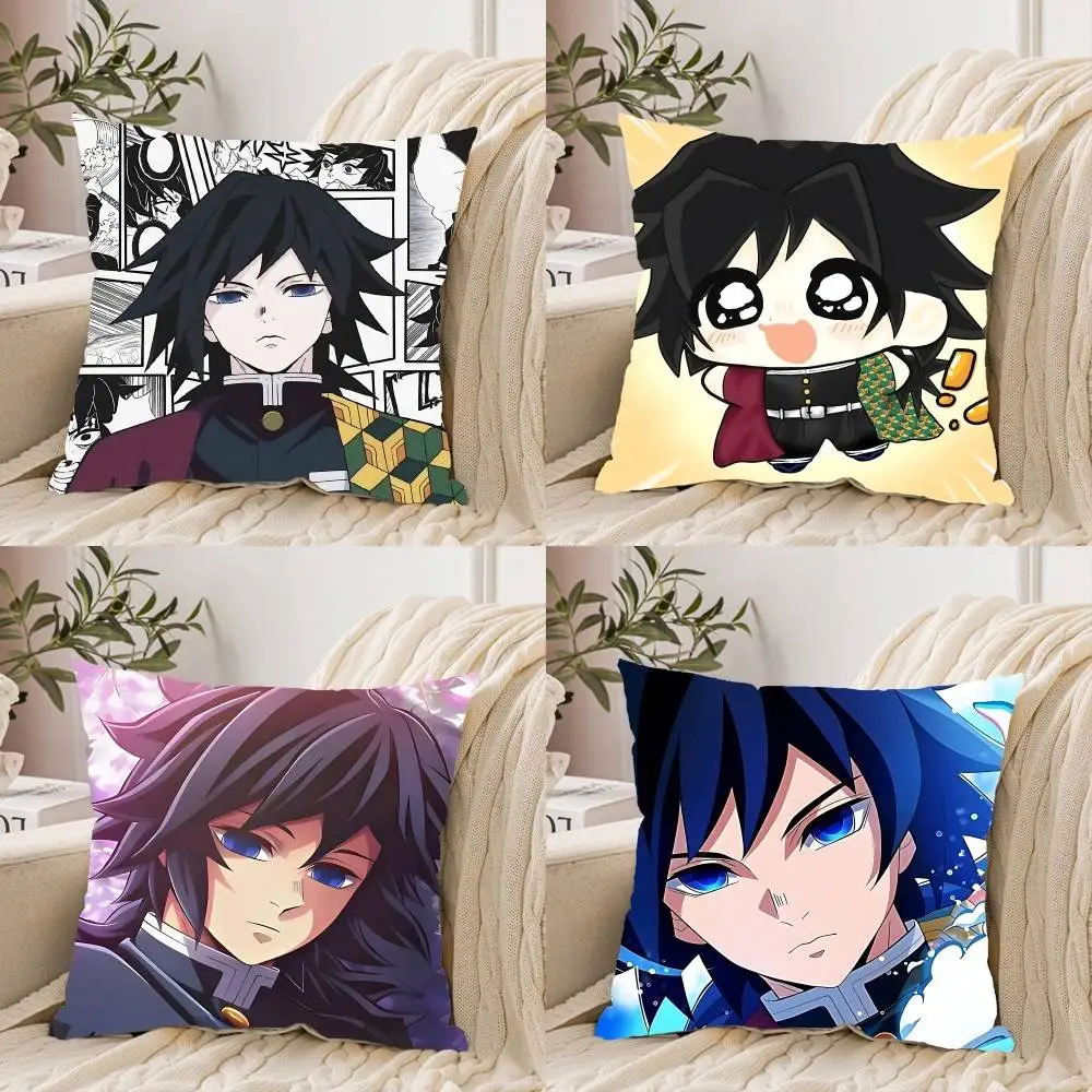 

Cute D-Demon S-Slayer Giyuu Tomioka Pillow Case Throw Pillow Cover Nordic Vintage Style Cushion Covers Home Living Room Sofa C