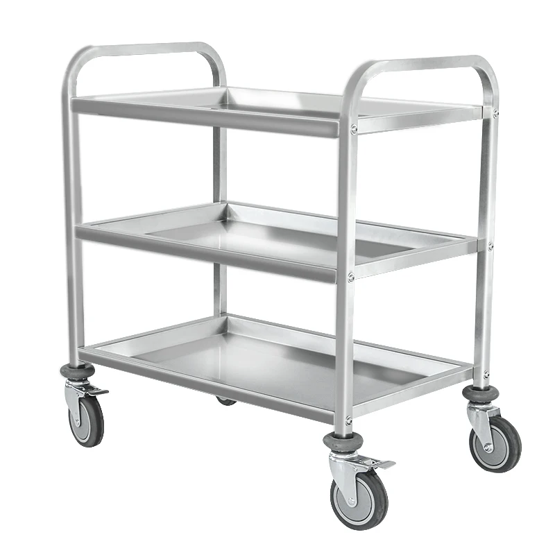 Shunyilong Hotel Kitchen Equipment Service Trolley With Door Stainless Steel Dining Delivery Cart 3 Layers Dish Collect Cart