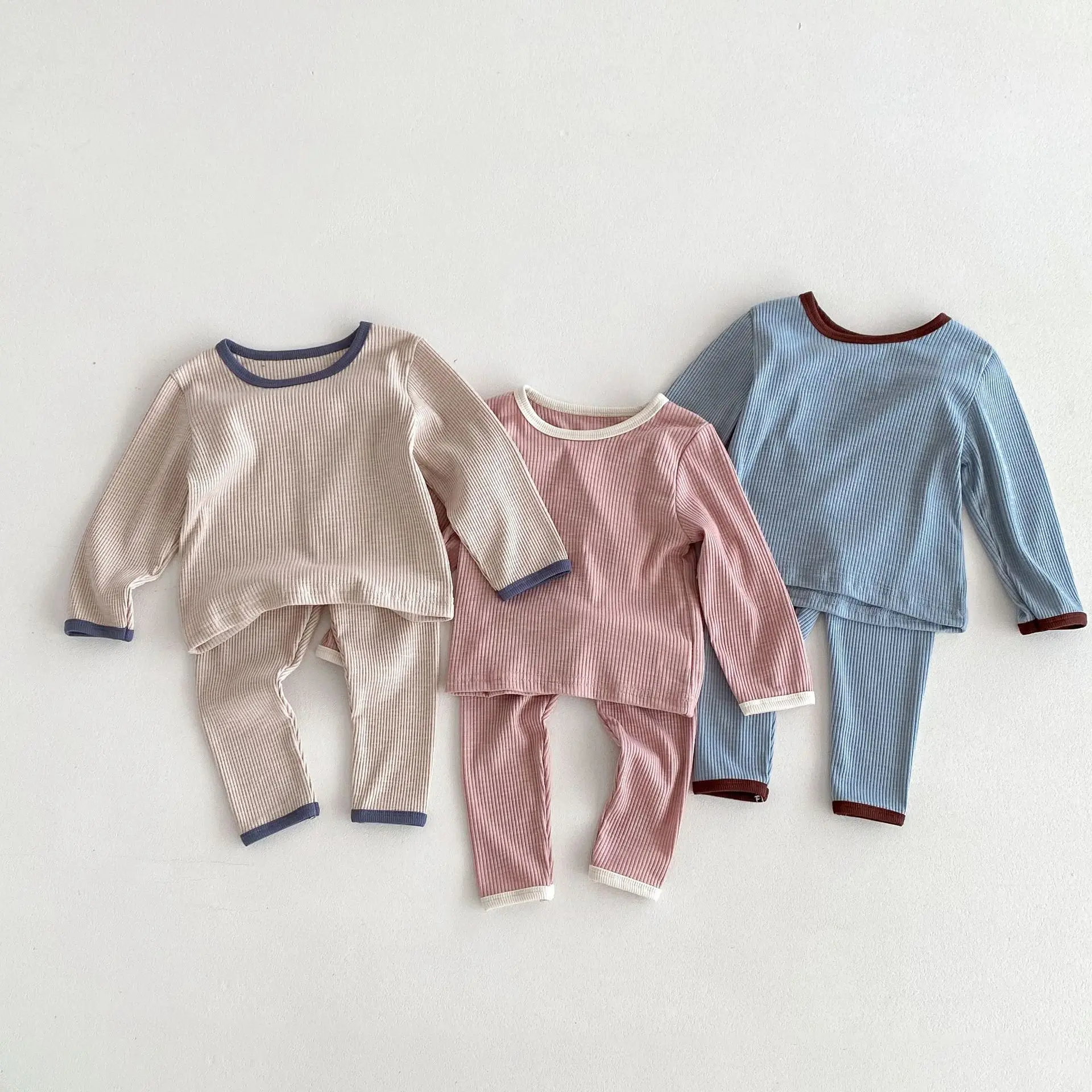 Children Clothing Autumn Korean Style Kids Home Wear 2024 New Fashionable Matching Color Cotton Comfort Two Two Piece Sets