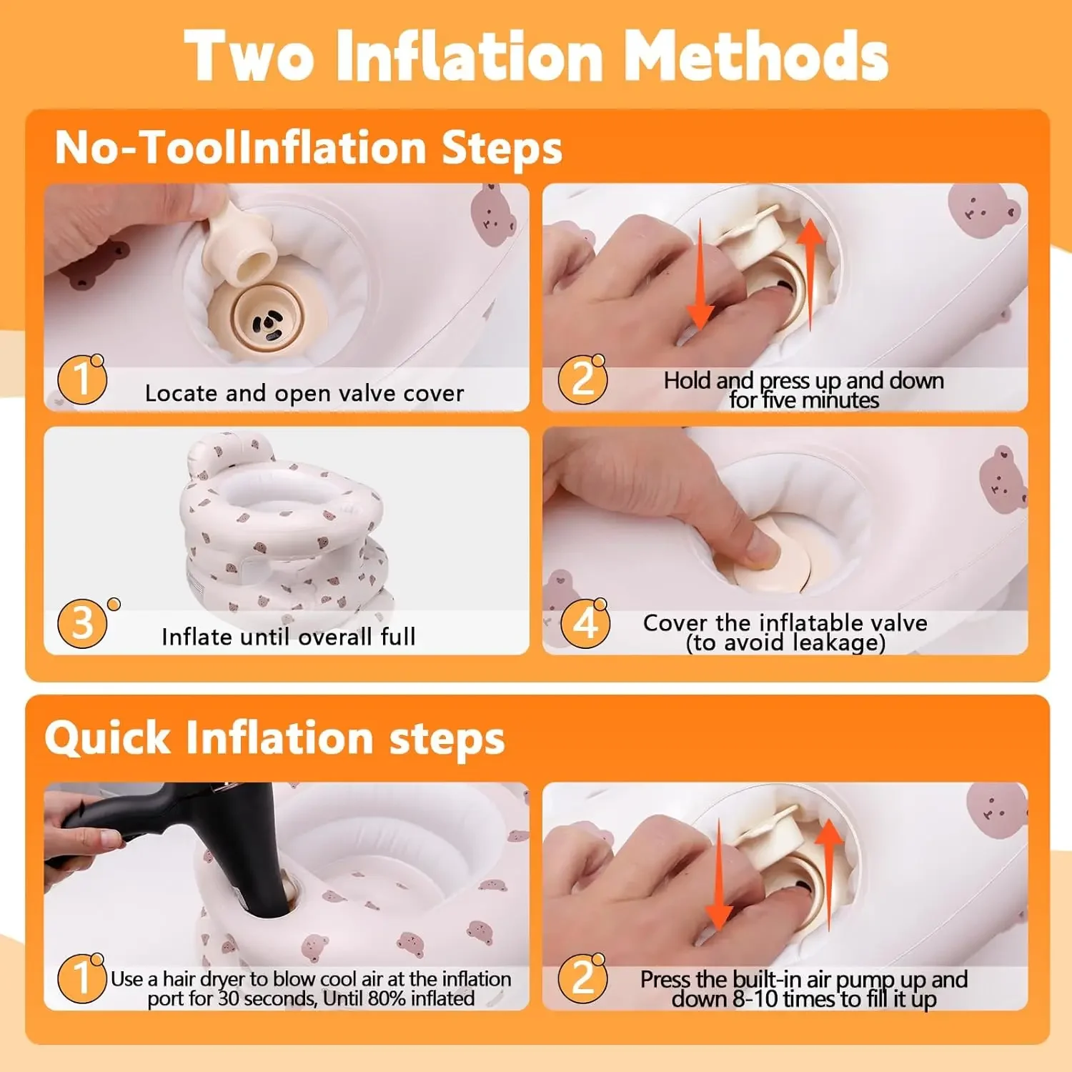 مقعد أطفال قابل للنفخ لمدة 6-12 شهرًا كرسي أطفال ملفوف مع مضخة هواء مدمجة ومقاعد وأرائك محمولة للرضع للجلوس #5