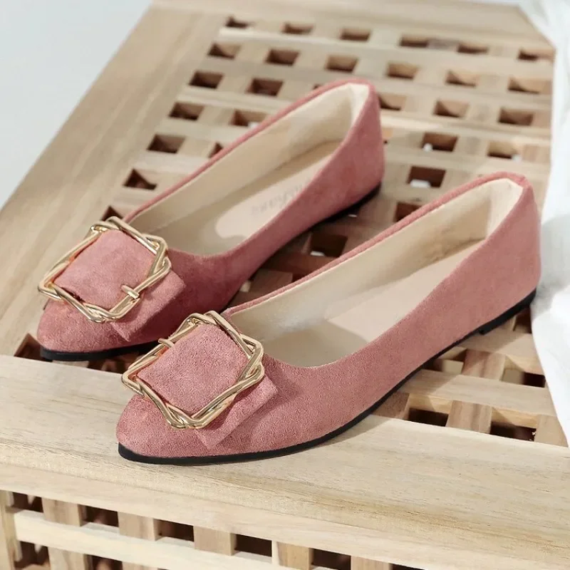 Women Ballet Flats Pointed Toe Slip on Shoes Metal Buckle Comfortable Casual Office Daily Walking Flat Shoes