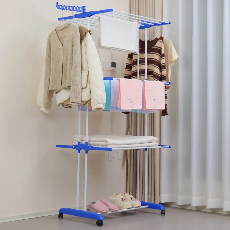 Large Clothes Airer, Foldable Plastic Clothes Drying Rack Laundry 4-Tier, Moveable Clothes Horse