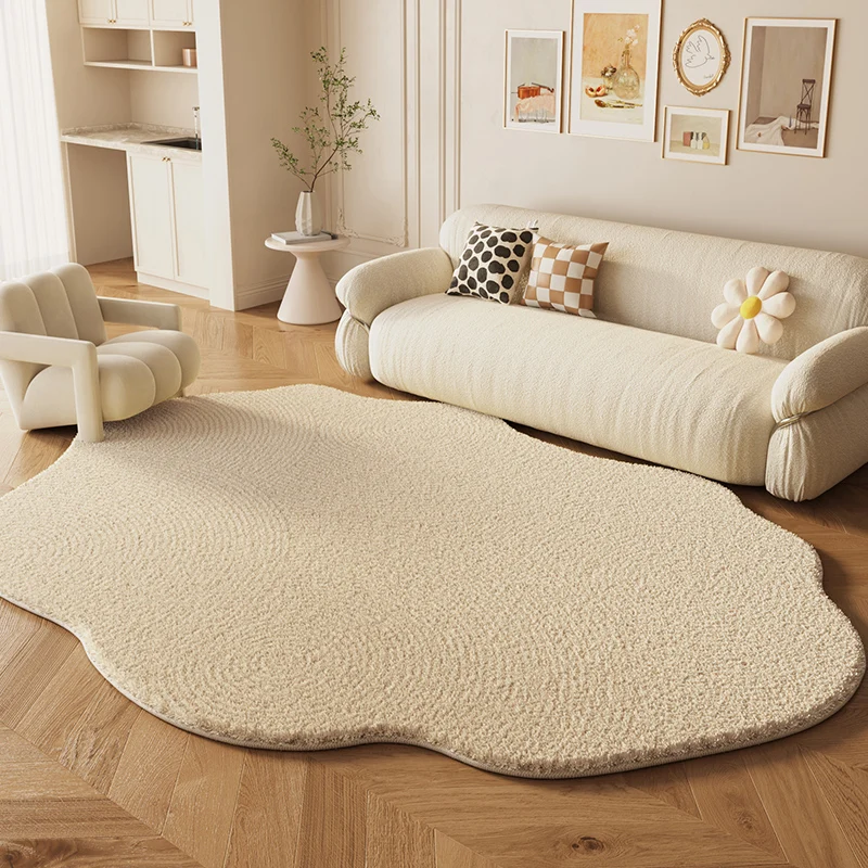 Cream Style Carpets for Living Room Irregular Shapes Bedroom Decor Plush Carpet Thick Anti-slip Bedside Floor Mat Study Soft Rug