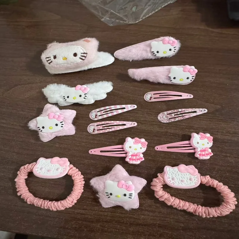 

14Pcs/Set Hello Kitty Pink Plush Hair Clips Duckbill Clips Sweet Cute Cartoon KT Hair Accessories for Girls Holiday Gifts