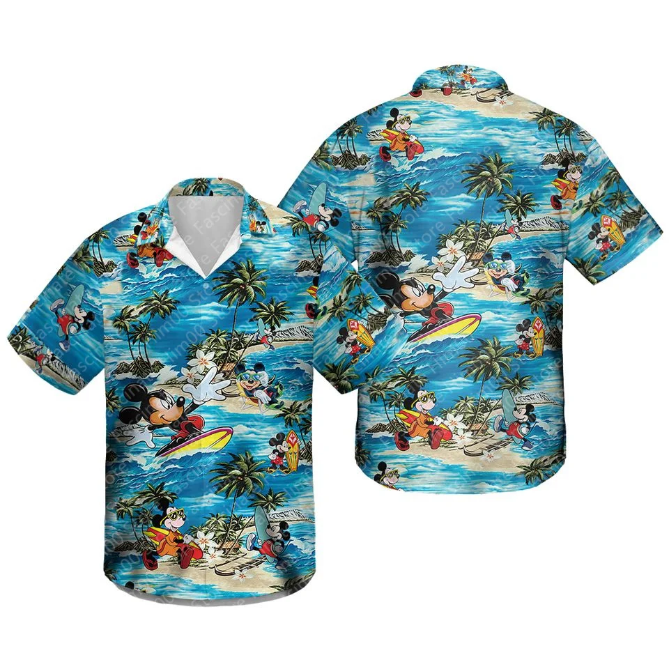 Disney Mickey Mouse T-shirt Children\'s summer comfortable short-sleeved shirt Men\'s Hawaiian vacation shirt clothing