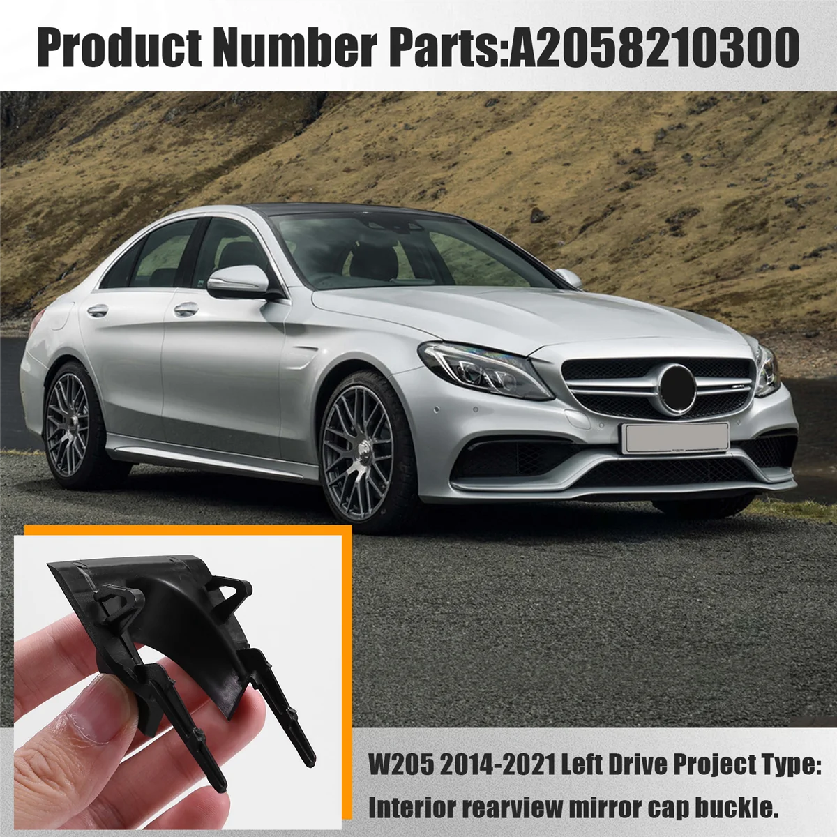 مشبك غطاء مرآة الرؤية الخلفية الداخلية لسيارة Mercedes 14-21 LHD باللون الأسود