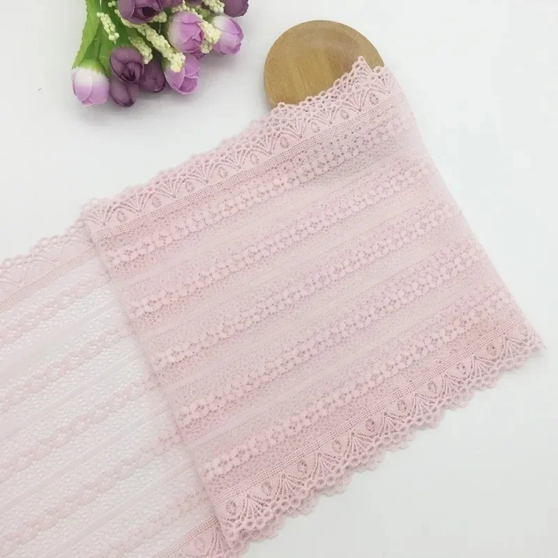 (3 yards/lot) Pink Elastic Stretch Lace Trims For Clothing Accessories Dress Sewing Lace Fabrics Handwork DIY Decorate 18cm wide