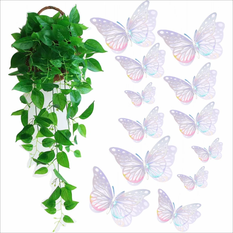 12pcs/Set 3D Hollow Butterfly Wall Stickers Bedroom Living Room Stickers for Wedding Party Decoration 3D Fridge Decals Wallpaper