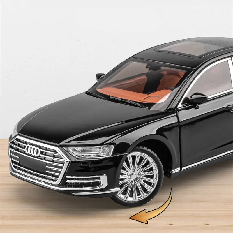 New 1:24 AUDI A8 Alloy Car Model Diecast Metal Toy Vehicles Car Model High Simulation Sound and Light Collection Childrens Gifts