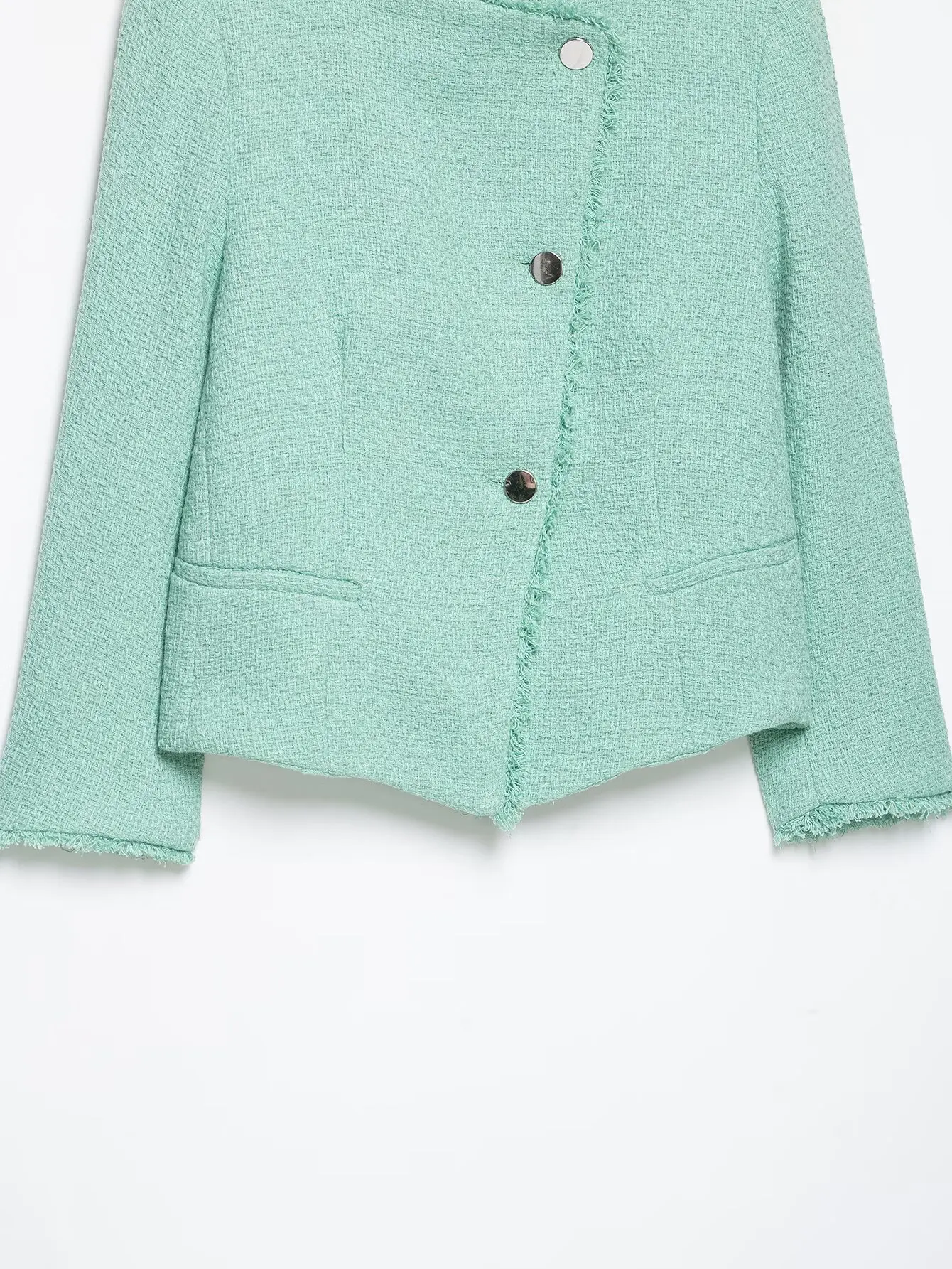 TFMLN Modische Damenjacke mit Rundhalsausschnitt, Asymmetrisch, Einreihig, Schlank Geschnitten, Lange Ärmel, Kurzer Mantel, Schick, Herbst 2026 Neu – Detail 6