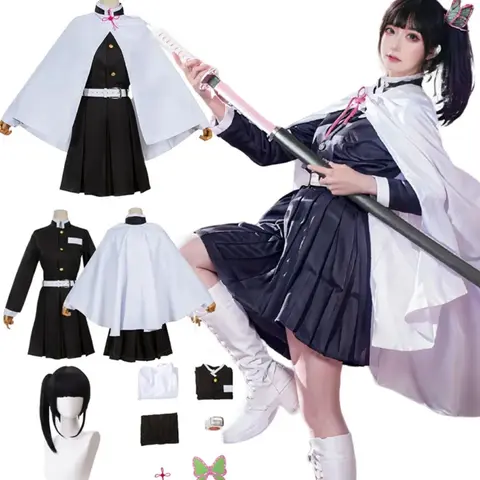 Adult  Anime Demon Slayer Kimetsu No Yaiba Woman Kimono Tsuyuri Kanao Cosplay Costume Butterfly Headdress