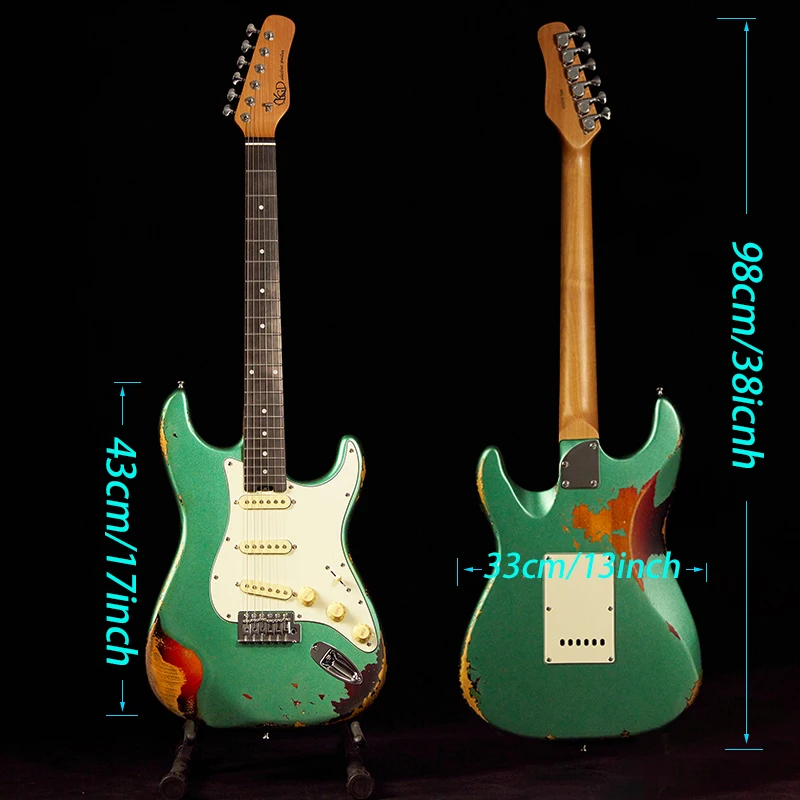 KGD Matte Retro Electric Guitar Single Tremolo Metal Green 3TS Carbon Roasted Maple Neck Rosewood Fingerboard Mahogany Body SSS Pickups Free Shipping