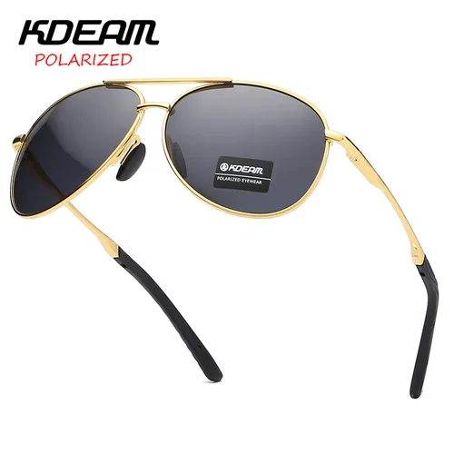 Marca KDEAM, gafas de sol de piloto negras, gafas de sol polarizadas de diseñador de Metal para hombres y mujeres, gafas de sol polarizadas Vintage para conducción al aire libre para mujer y hombre UV400
