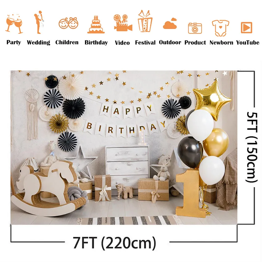 Happy 1st birthday party decortion supplies Trojan first birthday balloons backdrop for photography studio children photographic