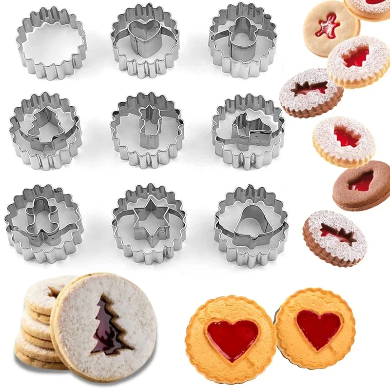 3D Christmas Moulds Set Cookie Cutter Metal Pastry Xmas Tree Snowflake Shape Biscuit Mould Jam Sandwich Baking Tools