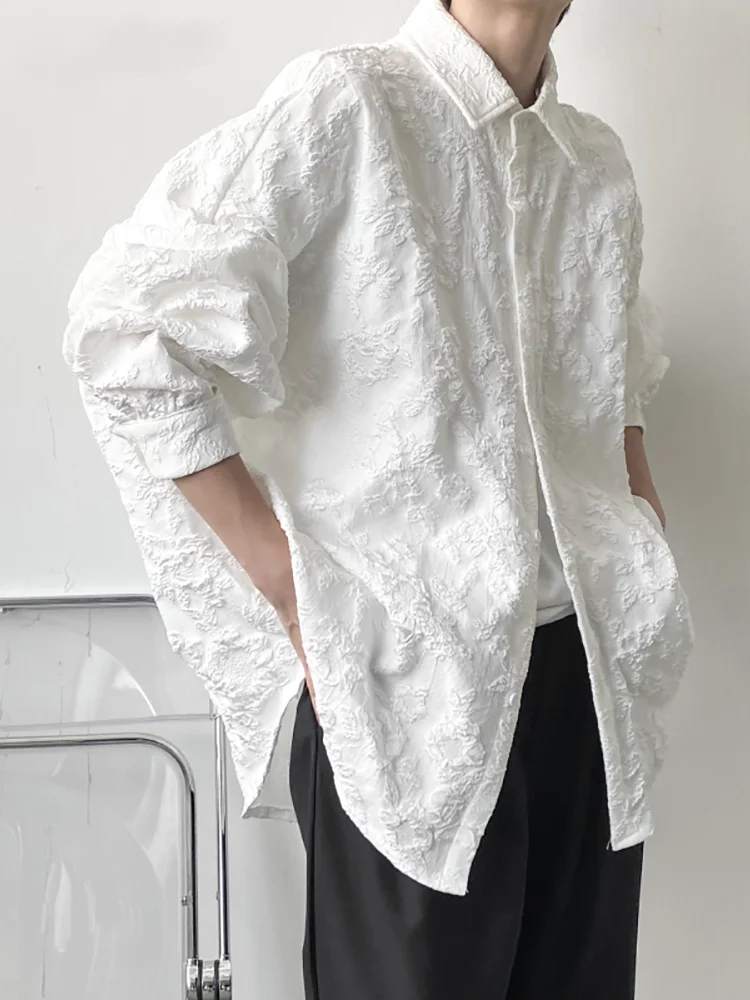 

Women Shirts White Jacquard Long Sleeve Tops Oversized Spring Single Breasted Blouse Female Casual Loose Solid Color Camisas