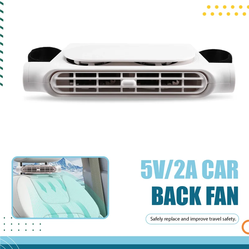 Car Rear Backrest Fan Cooling Fan 3 Speeds Adjustable Car Headrest Air Ventilation 5V/2A Fan For Mini Cars Rvs Sedans