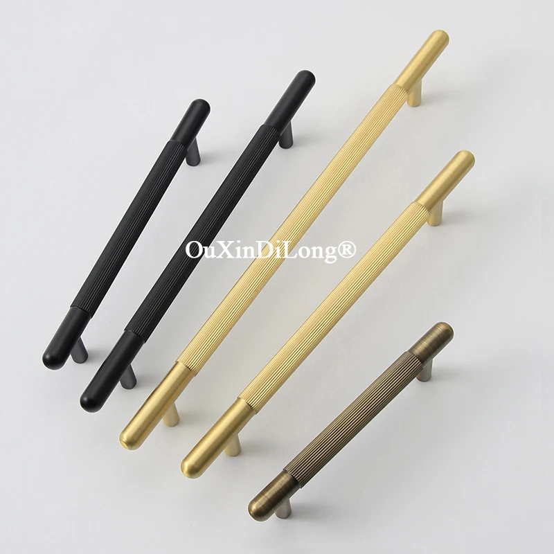 Elegant 10PCS Solid Pure Brass Striped T-Bar Furniture Handles Drawer Pulls Cupboard Wardrobe Kitchen Shoe TV Cabinet Pull Knobs