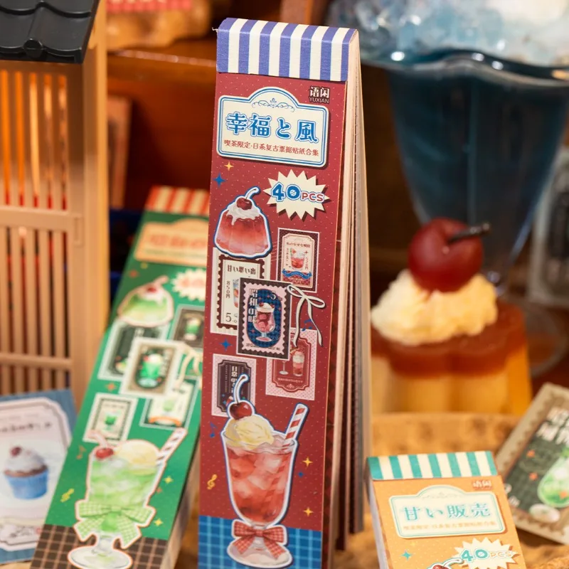Retro Cartoon Writeable Receipt Sticker Book Ice Cream Cafe Limited Tearable Scrapbook Journal Supplies Diary Gift Decoration