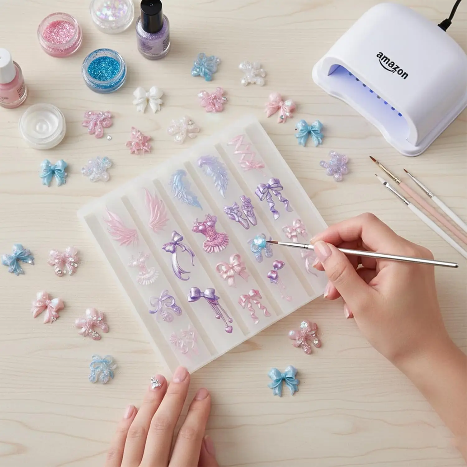 Ballet Charm Nail Mold Silicone 3D Wings Ribbon Corset Ballerina Shoes Design Tray for Resin Gel Manicure Craft