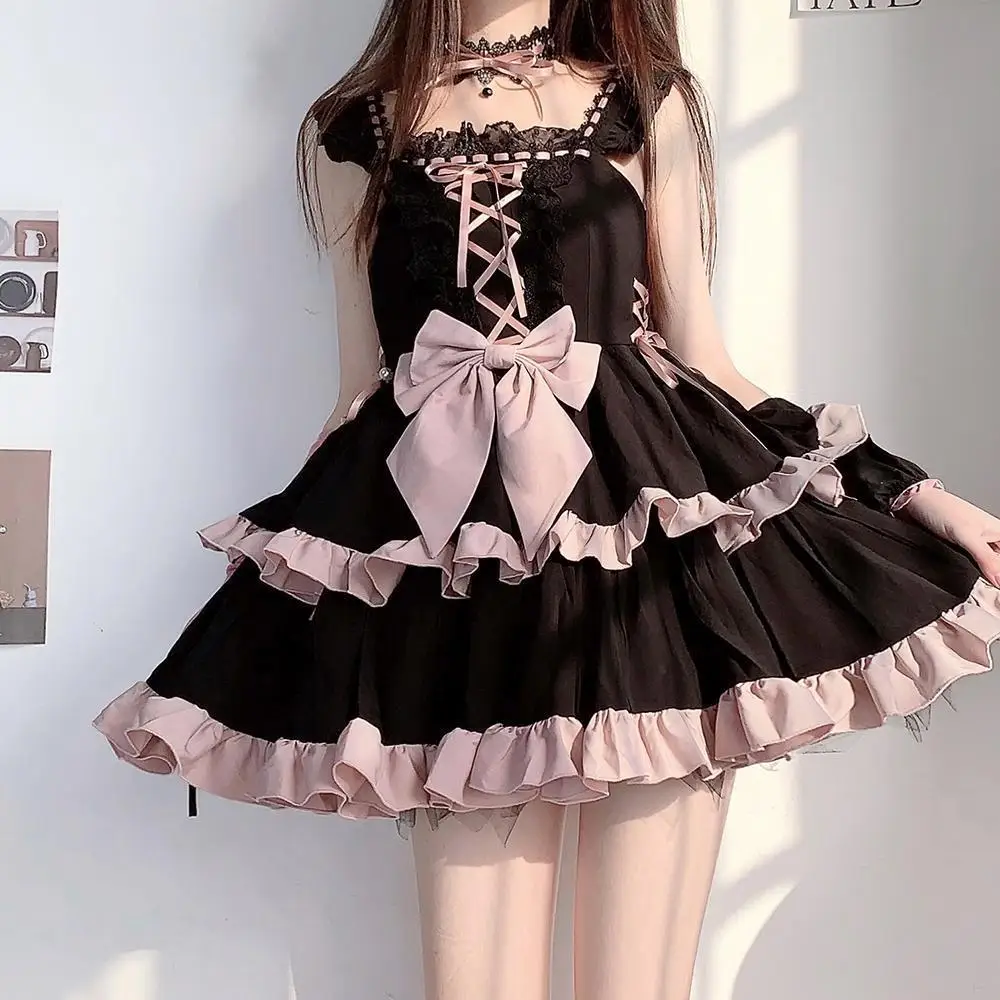 Réplique japonaise Lolita Jsk fur s for Women, Kawaii, Cat Print, Rainbow Lace, FibrStrap fur ses, Sweet Princess Party fur ses, Educational Girl