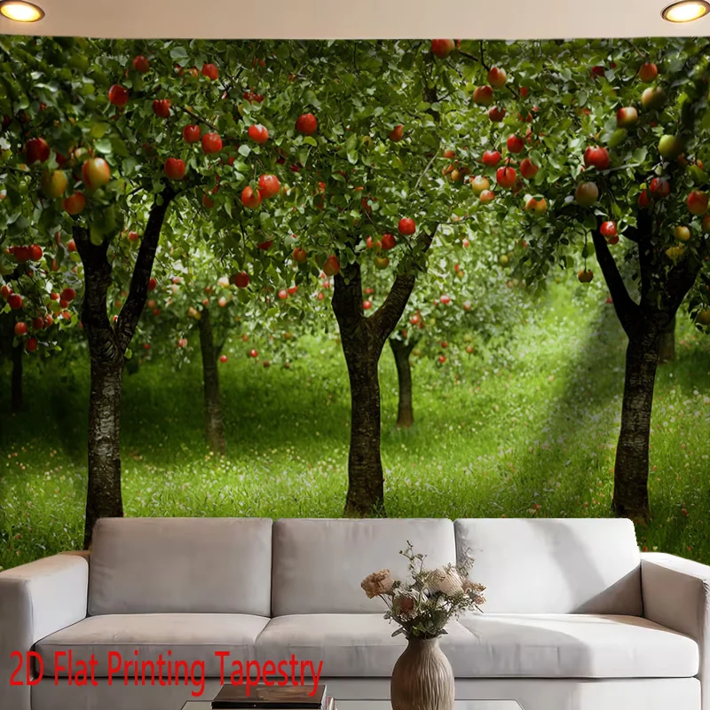 High Quality Realistic Nature Tapestry Mural Wallpaper Print Wall Hanging Living Room Decor Botanical Green Orchard Apple Tree A