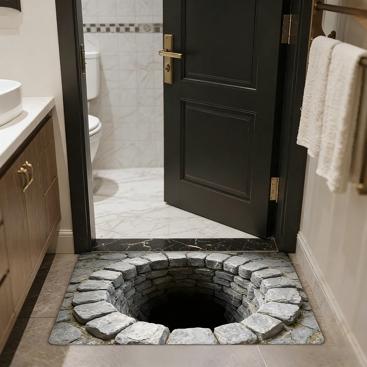 سجادة الوهم بفتحة ثلاثية الأبعاد، ممسحة بتصميم بفتحة قاع ثلاثية الأبعاد غير قابلة للانزلاق لمدخل الباب والحمام وغرفة المعيشة