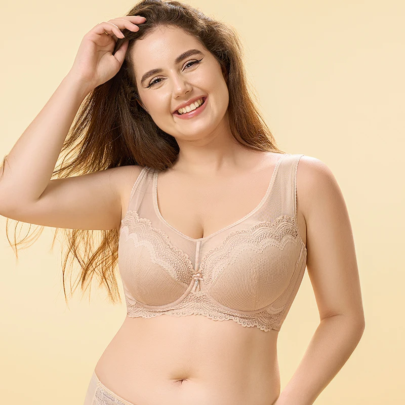 بالإضافة إلى حجم Underwire الصدرية مريحة الأزهار الدانتيل الأشرطة واسعة قابل للتعديل الصدرية غير مبطن التغطية الكاملة عالية دعم دفع ما يصل الصدرية