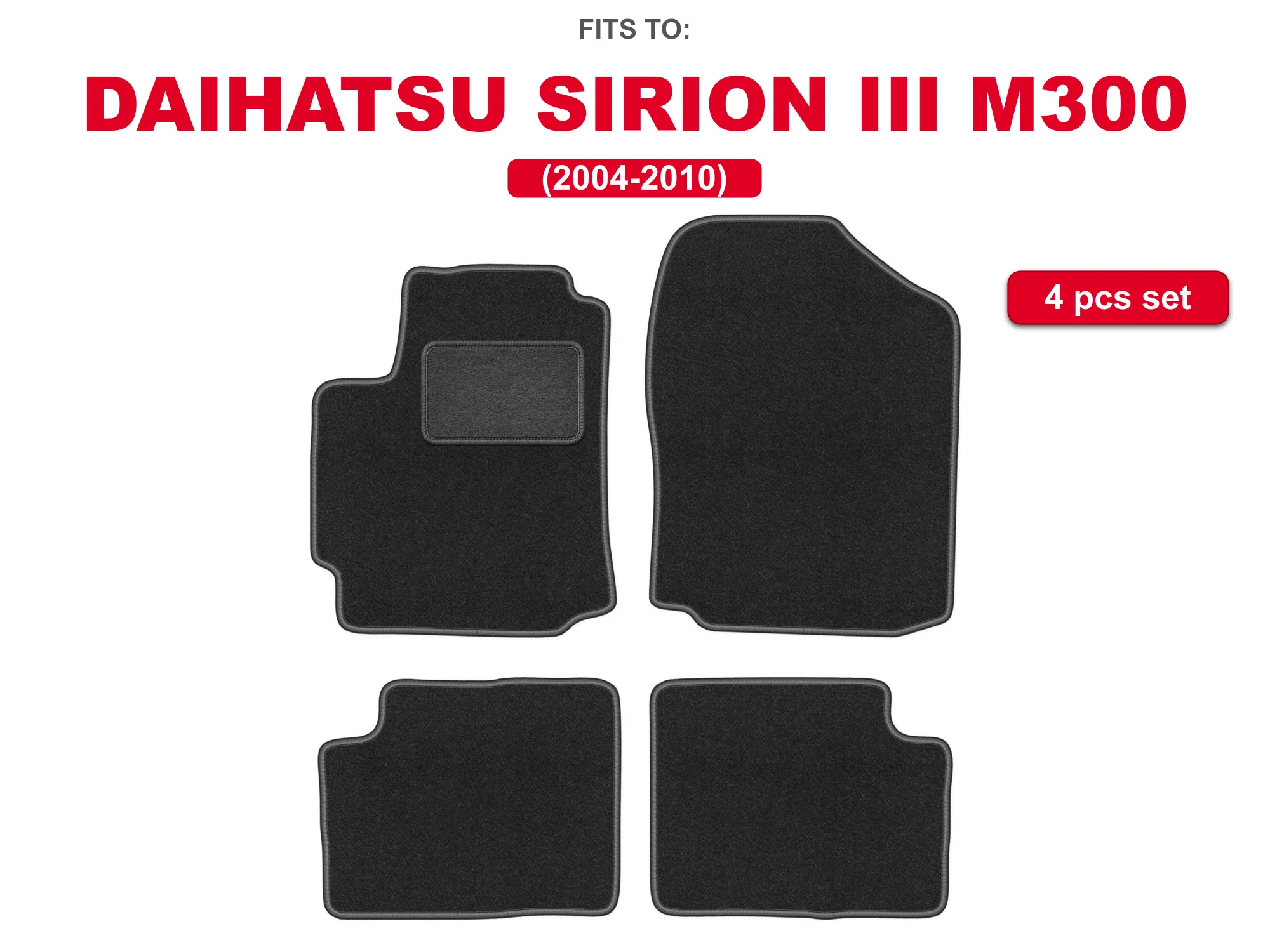 Velour tapijten voor: Daihatsu Sirion III M300 2004-2010 hatchback grafietkleurige automatten set