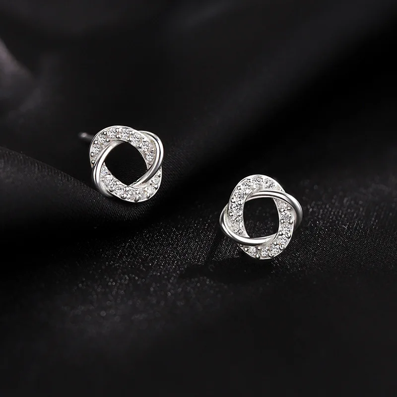 أقراط هندسية من الفضة الإسترليني عيار 925 بأحجار زركونيا عصرية بتصميم متطور هدية للفتيات أقراط أنيقة للنساء