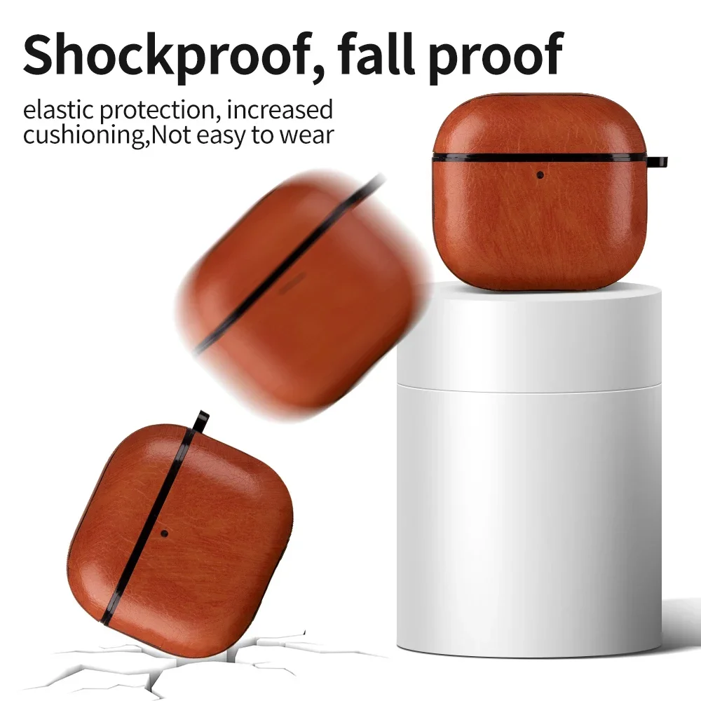 PU Leather Earphone Case For Apple AirPods 3 Business Man Headphone Case For Apple Airpods 4 Pro tective Case With Keychain