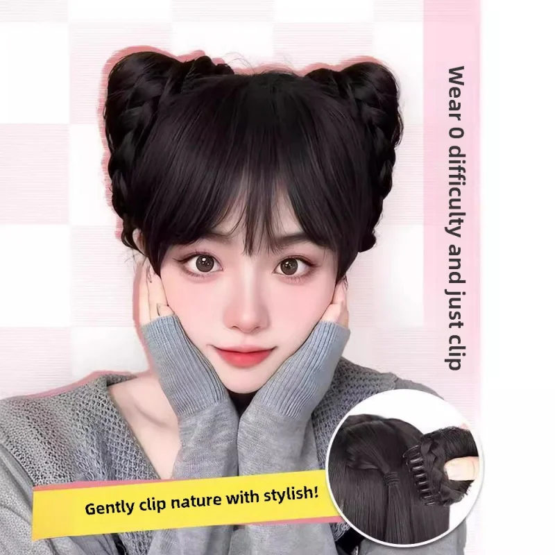 猫耳ウィッグ爪クリップおだんごヘアピースかわいいダブルおだんごヘアアクセサリーアップヘアフラワーおだんご合成かつら