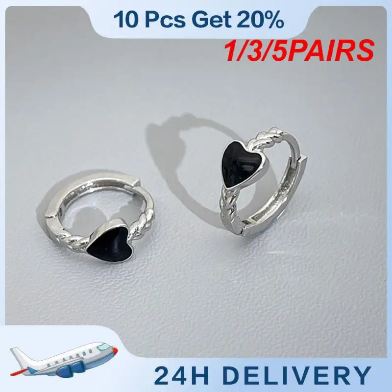 1/3/5PAIRS Ear Clip Cold Wind Chic Black Heart Clip Earrings Simple Avant-garde Jewelry Top Rated Earrings Unique Versatile