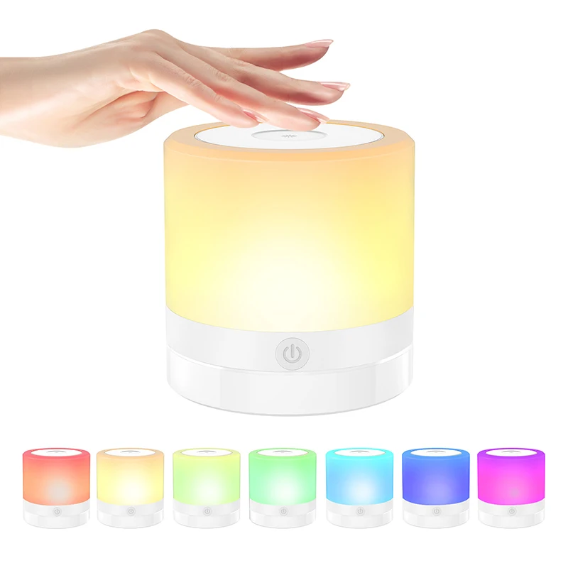 Night Light Touch Lamp for Bedrooms Living Room Portable Table Bedside Lamps with Rechargeable Internal Battery Dimmable RGB