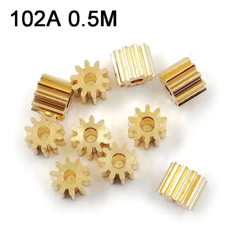 

102A Copper Gear 0.5M 10 Teeth 2mm (1.95mm) Hole Toy Pinion Parts Metal Gears 10PCS/LOT