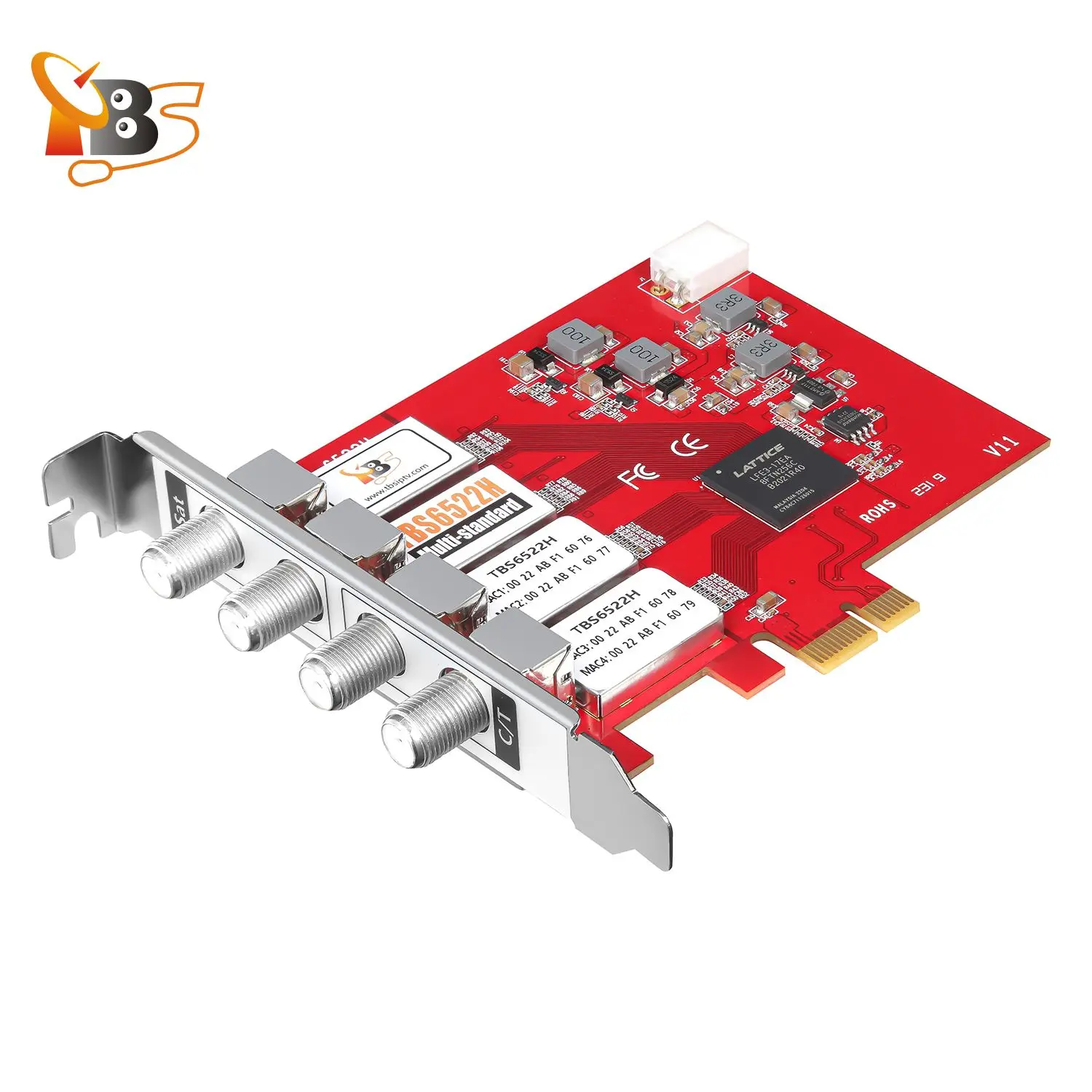 TBS6522H DVB-S2X/S2/S/T2/T/C2/C (J.83A/B/C)/ISDB-T/C/atsc1. 0 Quad (2SAT + 2Ter/kabel) karta PCIe tunera