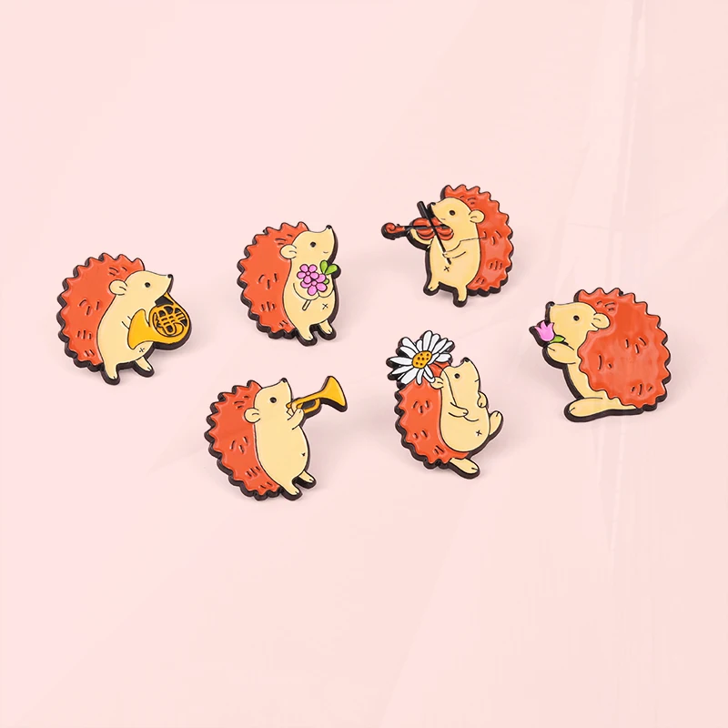 Acquisition Books Love Puzzle Violin Hedgehog Metal Badge Punk Lapel Pins Jewelry Accessories Cute Hedgehog Enamel Pin Flower