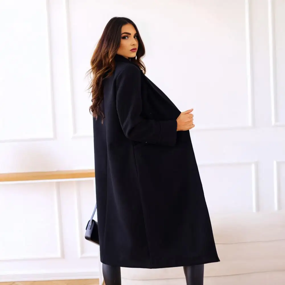 Casual Long Woolen Coat New Lapel Long Sleeve Single Breasted Women Jacket Fashion Autumn Spring 2025 Overcoat