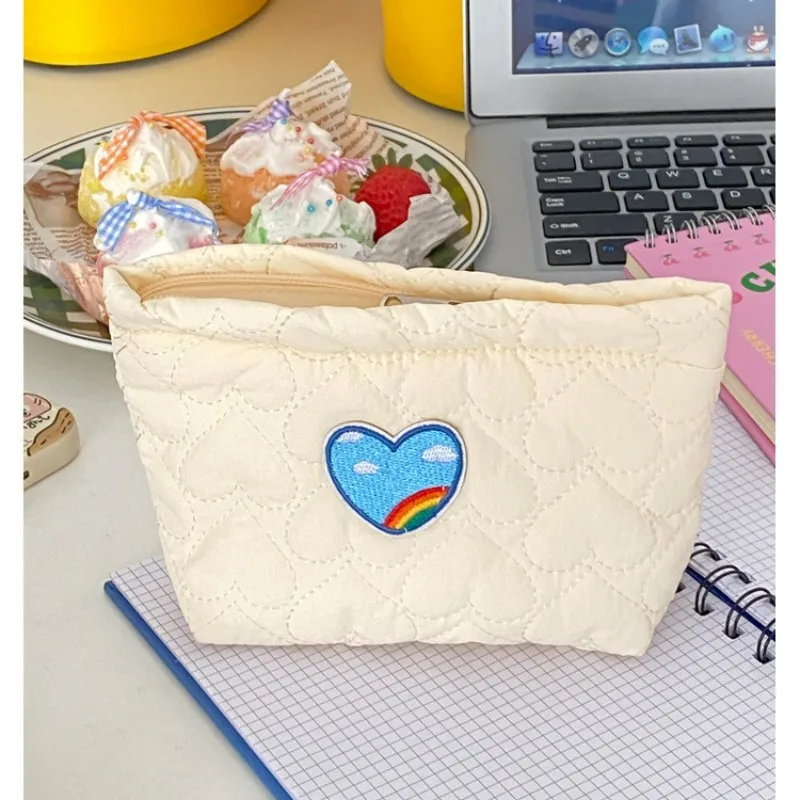 Love Embroidered Mini Makeup Bag Quilting Small Zipper Wallet Women Girls Portable Coin Purse Key Lipstick Sundries Storage Bag