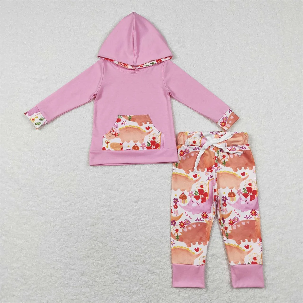 

Wholesale Baby Girls Valentine's Day Set Long Sleeves Toddler Hoodie Pink Sweater Kids Outfit Children Dinosaurs Floral Pants