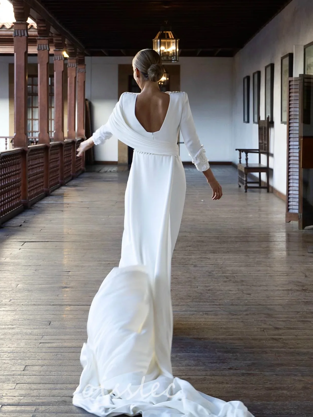 Vestido de novia blanco elegante Oisslec, vestidos de novia con cuentas y espalda descubierta, vestidos de invitados de boda plisados con cremallera en la espalda para mujer