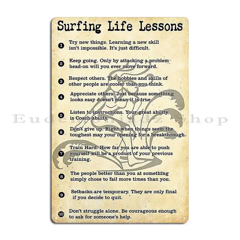 Surfing Life Lessons Metal Signs Rusty Retro Cinema Printing Wall Cave Tin Sign Poster