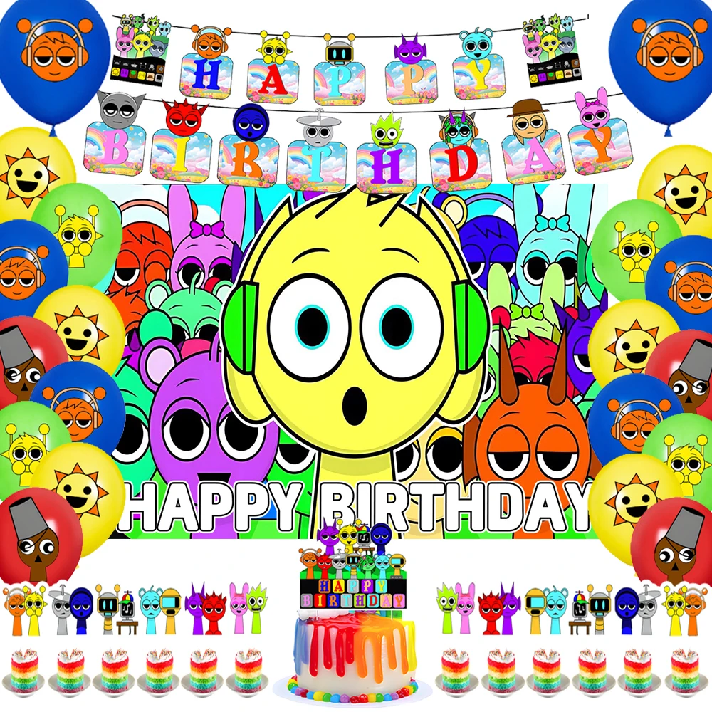 

Popular Games Incredibox Sprunki Children's Birthday Party Supplies Background Balloons Banner Cake Topper Decorations Boy Gifts