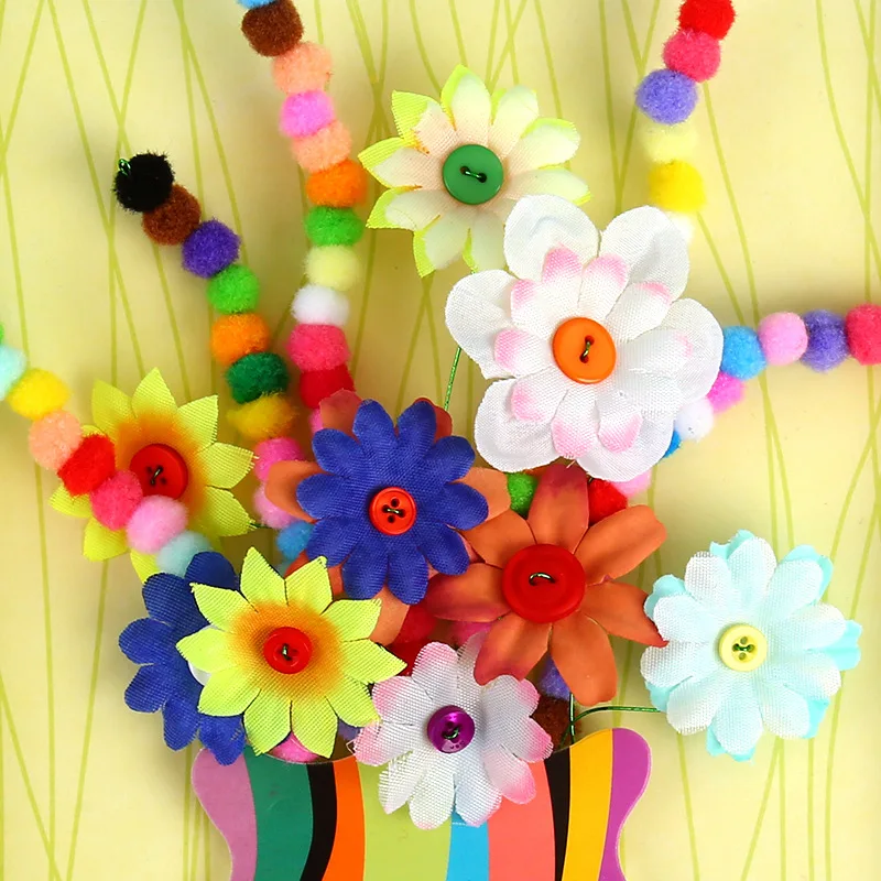 Handgemaakte knop bloemen set DIY creatief kinderspeelgoed kleuterschool boeket huishoudelijke decoratie 3D papier fotolijst cadeau