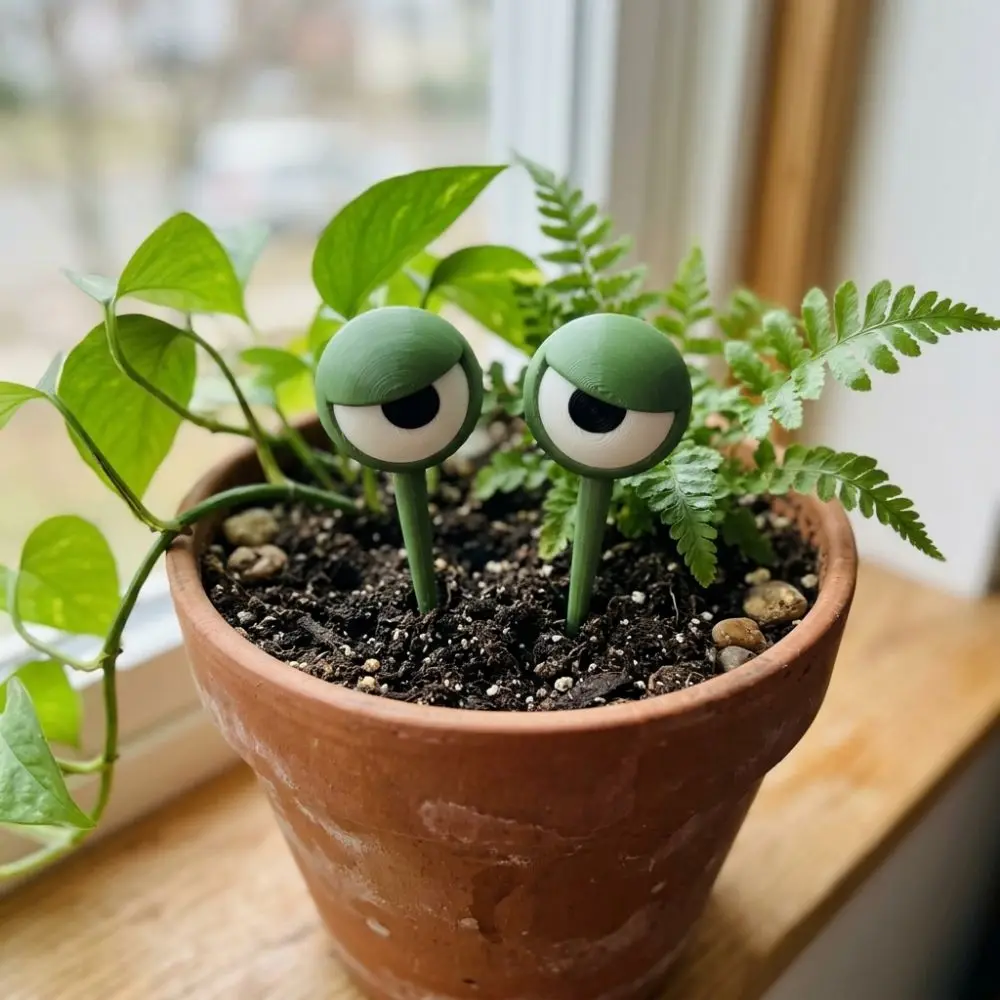 2Pcs 3D Printed Fun Grumpy Eye Plant Stakes Whimsical Weird-Looking Angry Eyes Flower Pot Stake Plastic Quirky